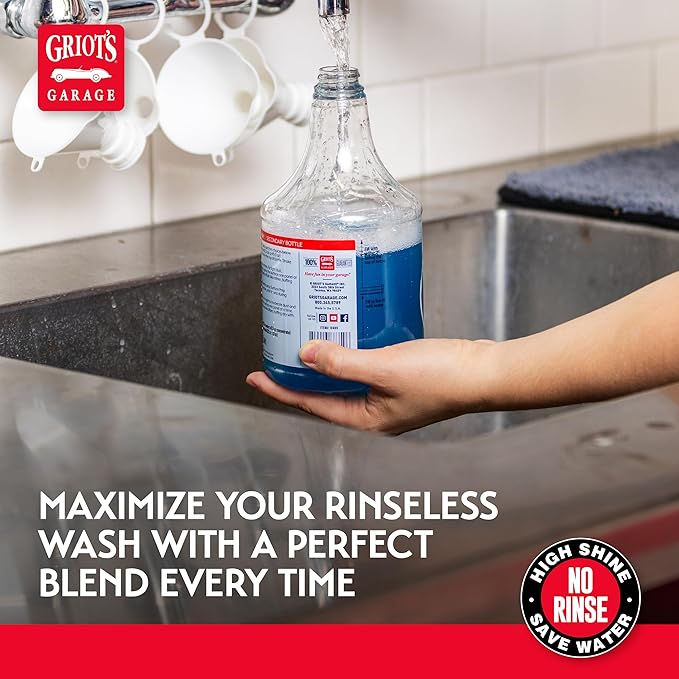 Griot's Garage Rinseless Wash Secondary Bottle with Sprayer, Durable, OSHA-Compliant, Features a Built-In Measuring Scale, 10489