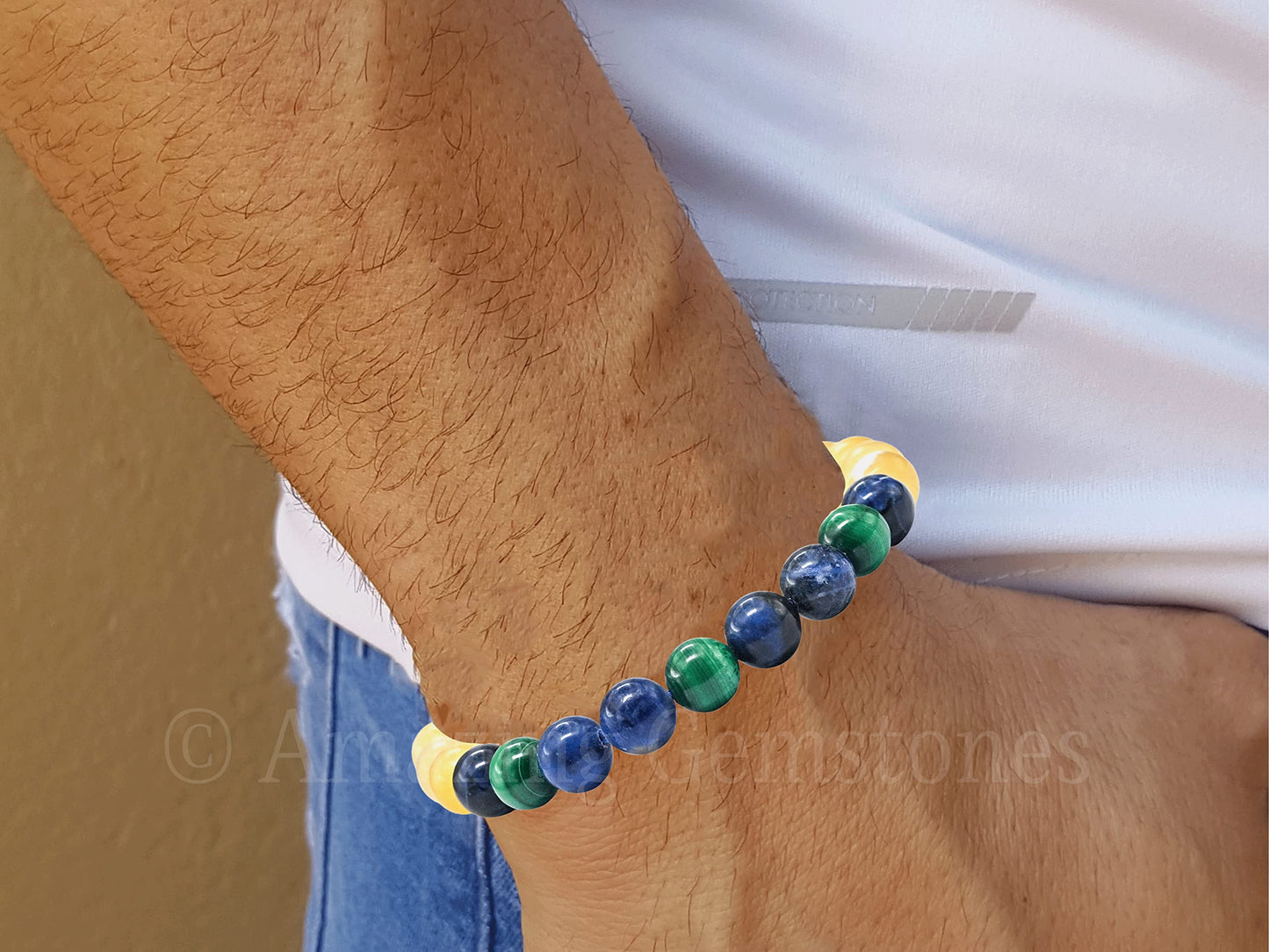 Amazing Gemstone Diabetic Support Bracelet - Yellow Calcite Sodalite Malachite Bracelet Set for Men Women Healing Calming Anxiety Stress Relief Gifts Pulseras Para Hombres Mujer Stocking Stuffers