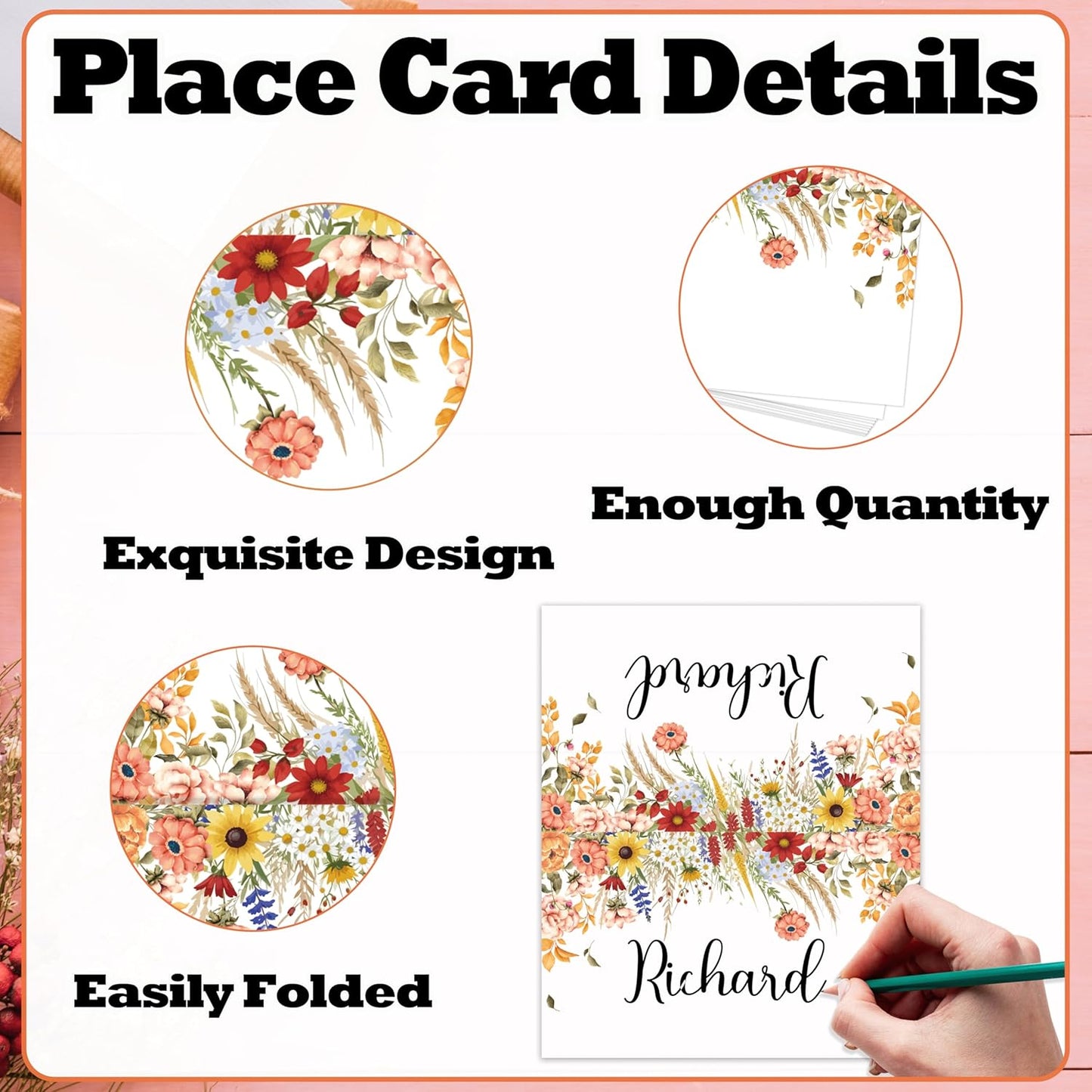 Boho Floral Place Cards For Girls, Flowers Name Card For Table Setting, Spring Holiday Party Favors Supplies, Bohemian Style Floral Tent Cards Decor For Bridal Shower Wedding Baby Shower, 25 Pack -09