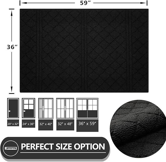 REFETONE Indoor Doormat, Front Back Door Mat 36"x60" Absorbent Rubber Backing Non Slip Door Mats, Low-Profile Resist Dirt Entrance Rugs, Machine Washable Door Rugs Inside Floor Mat for Entryway, Black