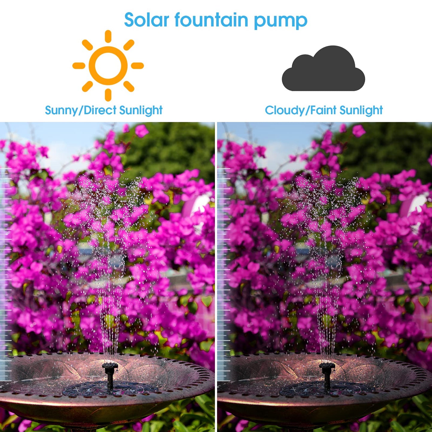 AISITIN 3.5W Solar Fountain Pump Built-in 1500mAh Battery, Bird Bath Fountain with 6 Nozzles, Solar Floating Water Pump for Bird Bath, Fish Tank, Pond, Pool, Garden and Outdoor