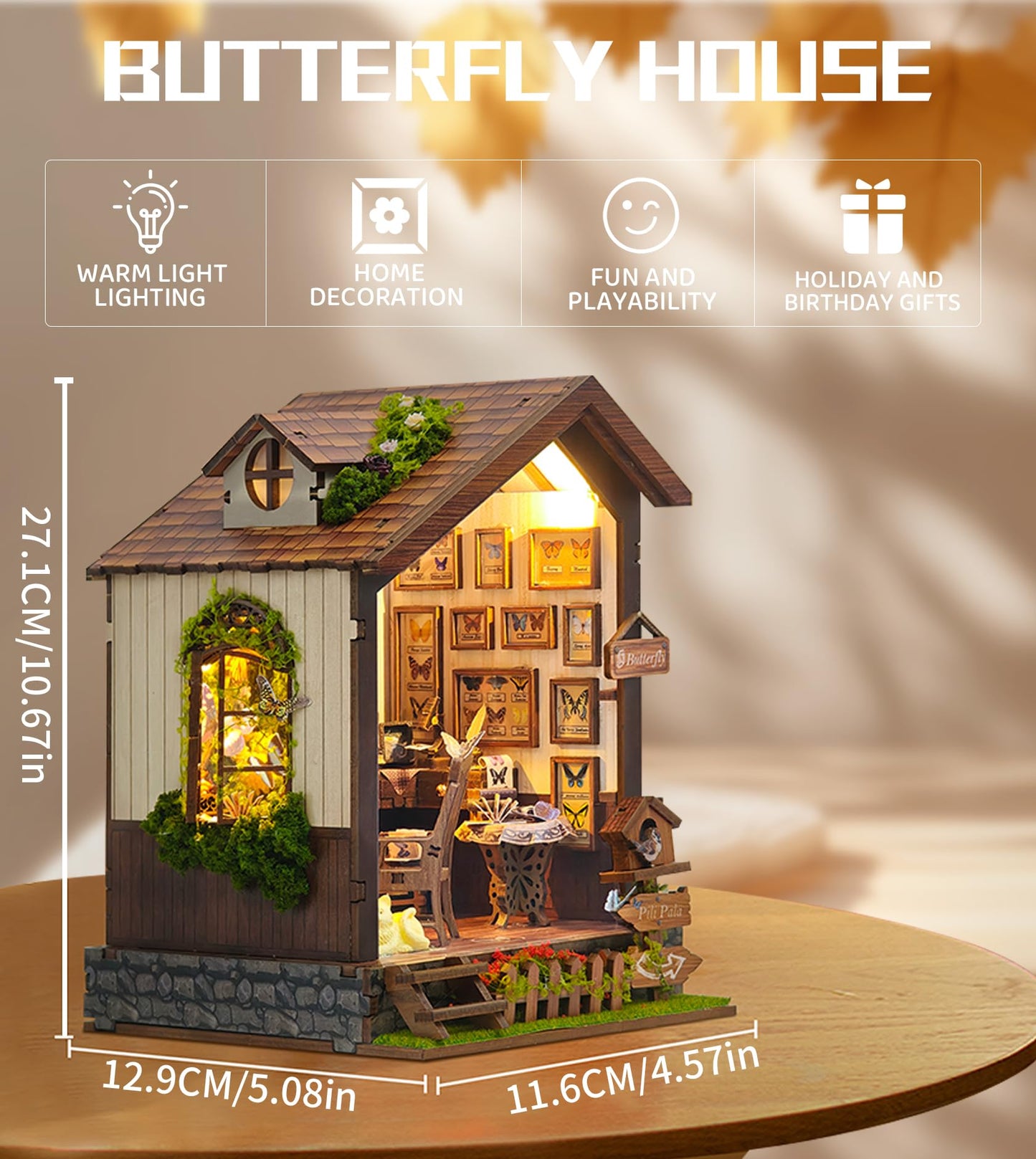 Roroom DIY Miniature Doll House with Furniture Dollhouse Kit for Adults and Teens,Booknook Tiny House Bookshelf Decor Mini 3D Wooden Puzzle, Gifts for Family, Friends (Butterfly-SQ60)