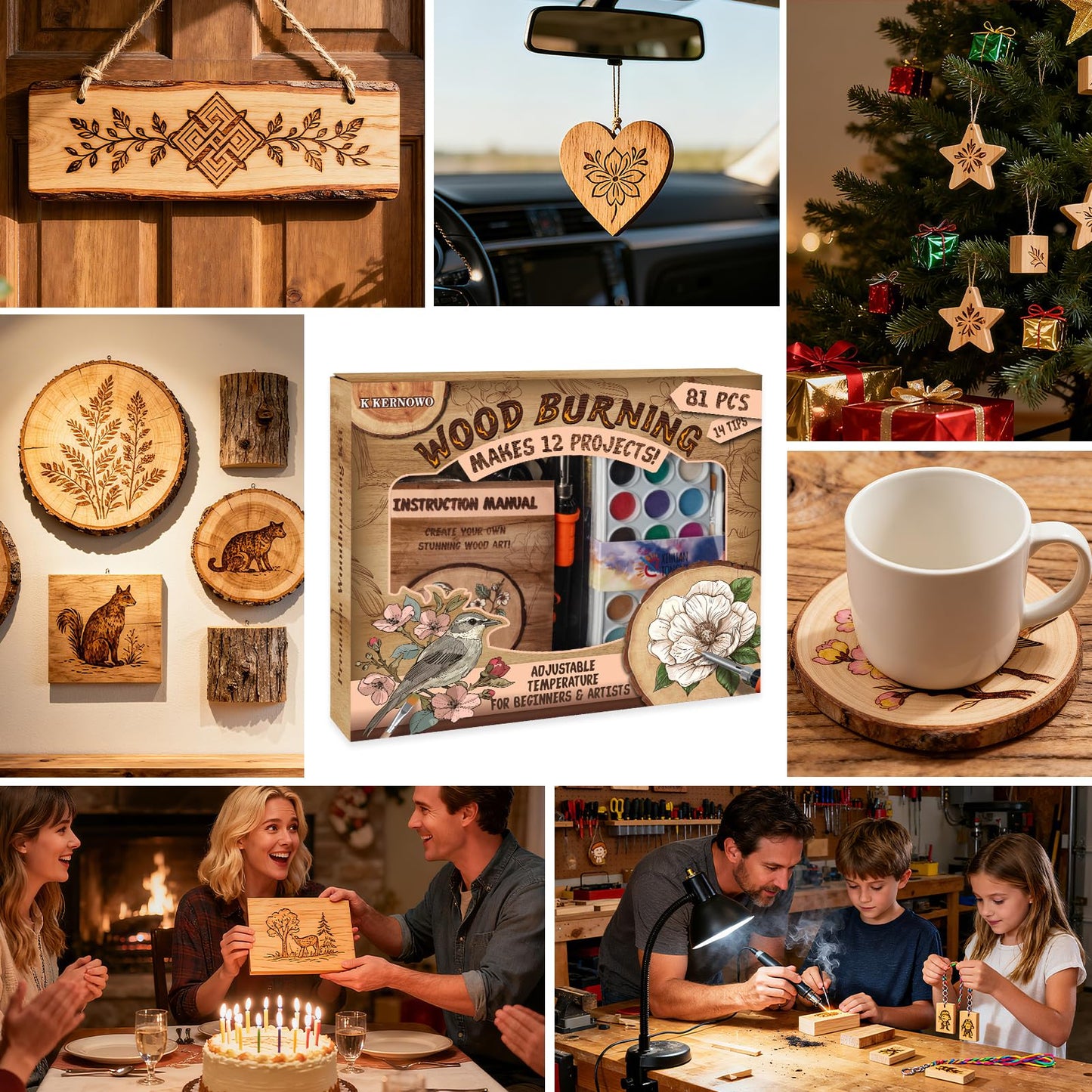K KERNOWO Wood Burning Kit - 81Pcs All-in-One Wood Burning Tool Pen Adjustable Temperature Wood Burner Kit Crafts Gifts for Adults & Teens, Woodburning Kits for Beginner Pyrography
