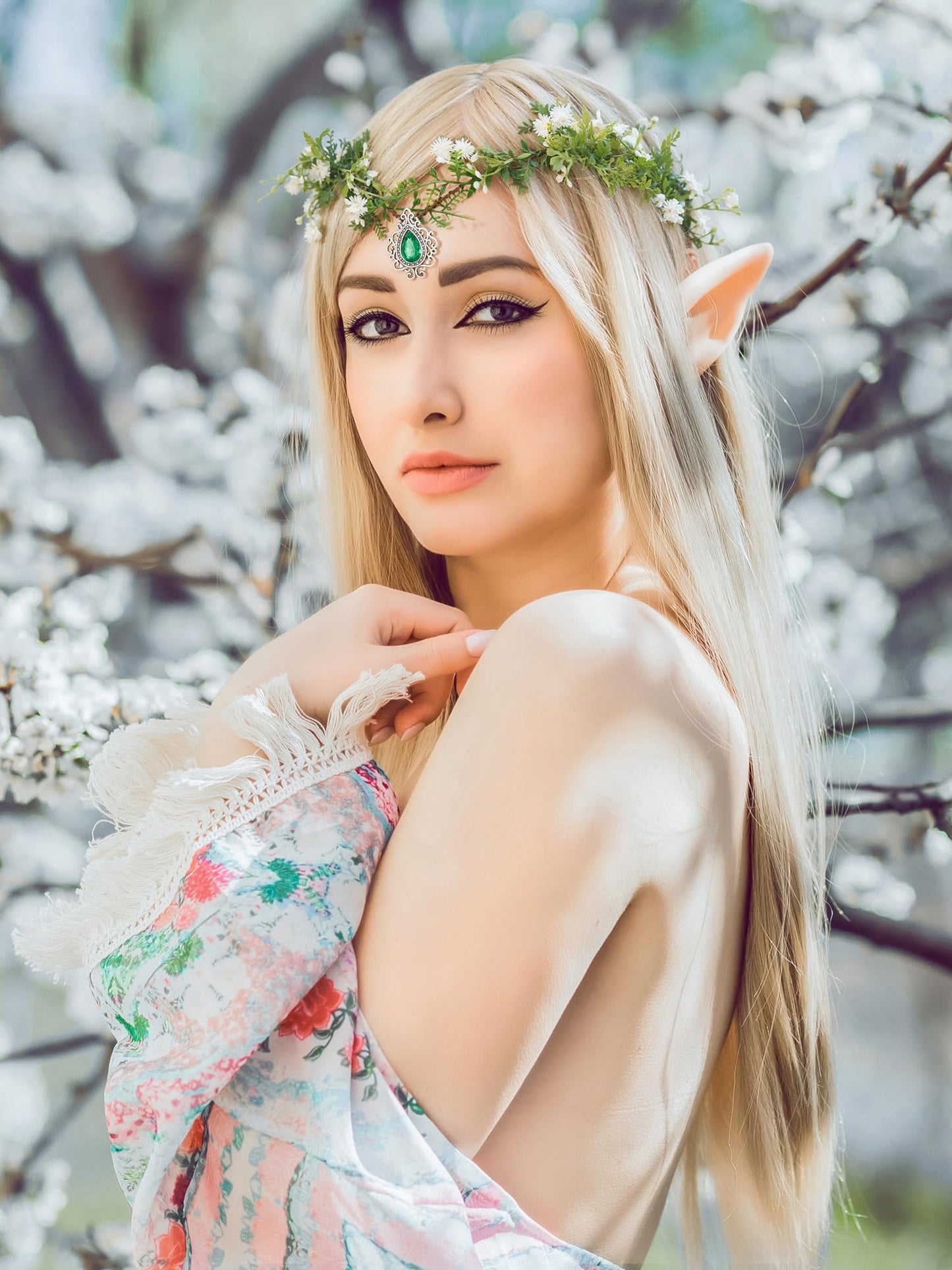 SWEETV Handmade Fairy Flower Crown Elf Floral Headpiece Forest Headband Elven Circlet Woodland tiara Costume Jewelry for Women Girls Wedding Cosplay Party Halloween