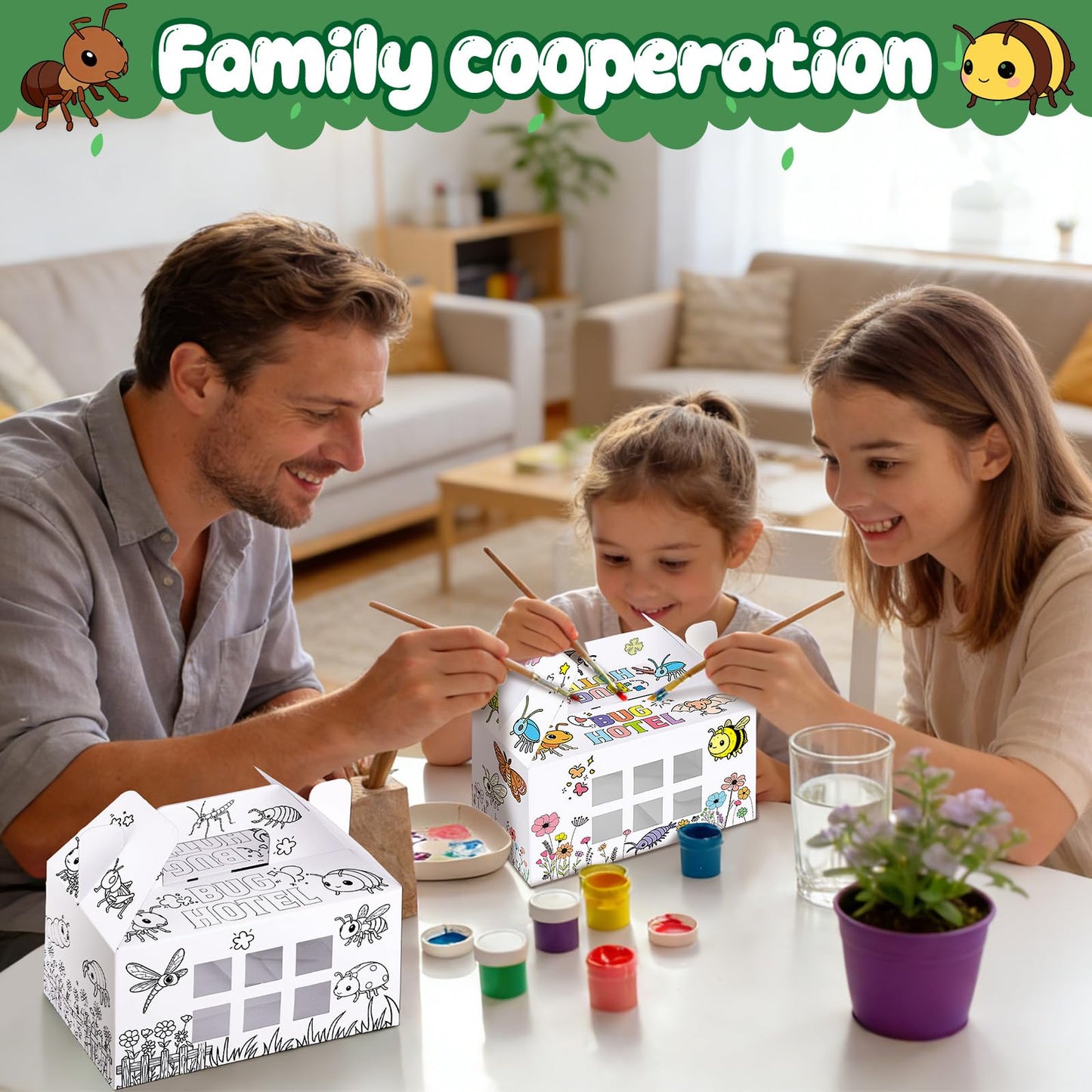Ailefentene 28 Pack Bug Hotel Box Color Your Own Cardboard Bug Catchers with Stickers, DIY Insect Critters Collection Gable Box with Window for Spring Summer Garden VBS Crafts Party Favors