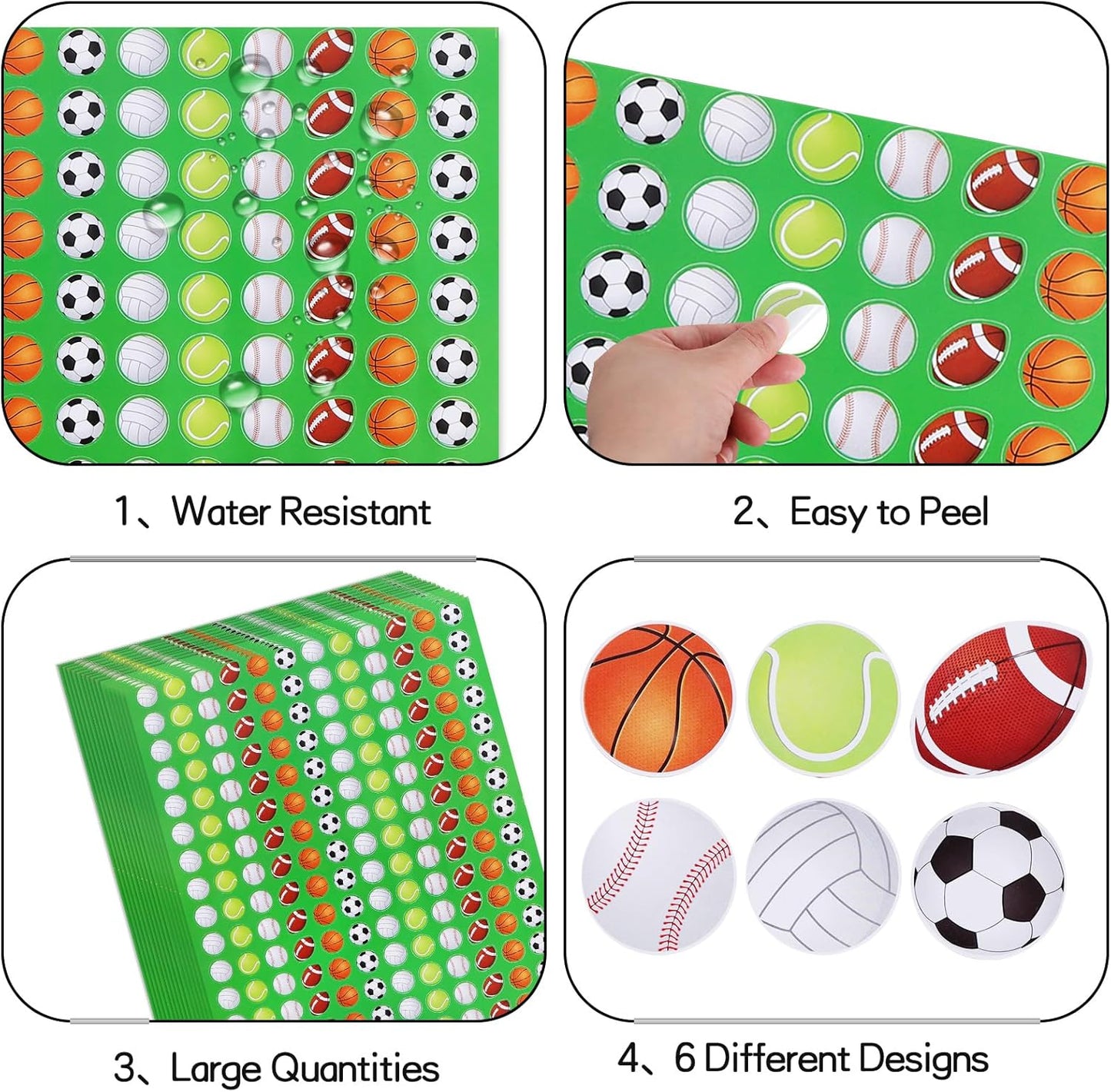 Vuzvuv 3240 Pcs Sports Balls Stickers for Student Reward Chore Chart Board,Soccer Tennis Small Ball Basketball Football Baseball Stickers for Home School Themed Party Decor