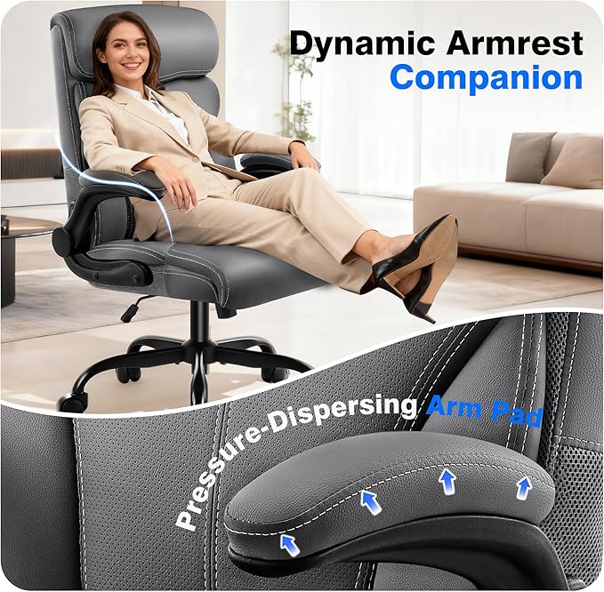 Office Chair - Executive High Back Breathable Comfy Desk Chair with Lumbar Support - Ergonomic Leather Rolling Swivel Computer Chair with Rock Function for Working Studying Gaming Relaxing
