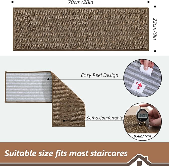 BEQHAUSE Stair Treads for Wooden Steps 28inX9in, Carpet Stair Treads Non Slip Indoor, Machine Washable Stair Runners for Kids Elders and Pets, Carpet for Stair Rugs Mat, TPE Backing, 15pcs, Brown