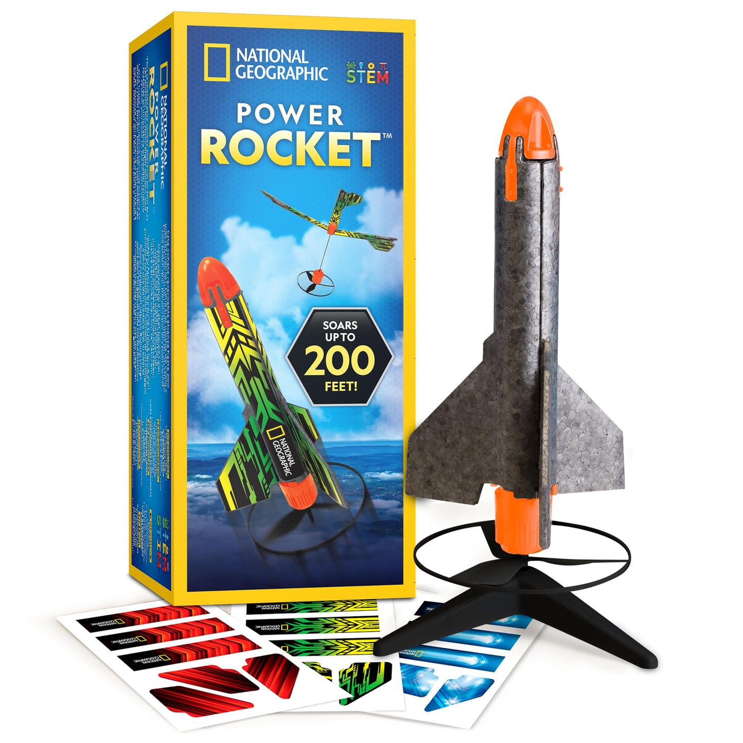 National Geographic Rocket Launcher Science Kit - Motorized Air Rocket Toy with Patented Design, Launch up to 200 Feet, Outdoor Kids Toys & Model Rockets, Gifts for Kids Ages 8-12, Space Toys