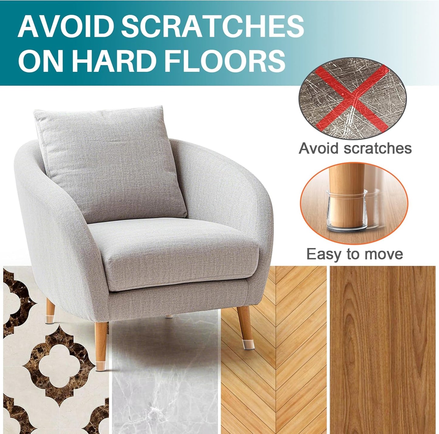 24 Pcs Chair Leg Floor Protectors Round, Silicone Felt Furniture Leg Pads Caps Covers for Hardwood Floors (Fit 15/16" to 1-5/16")