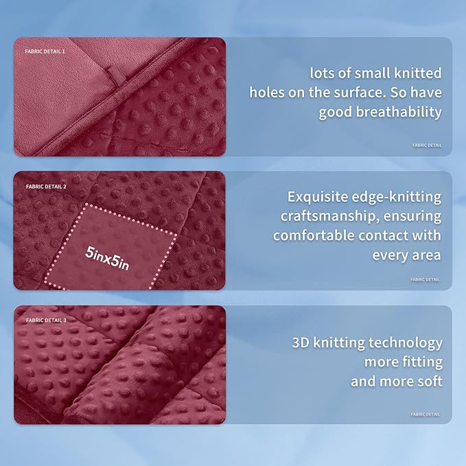 Topcee Weighted Blanket for Adults (15lbs 48"x72"), Minky Dots Heavy Blanket for Woman, Man Sleeping, Soft, Cozy and Cooling Weighted Throw Blankets, Machine Washable, Burgundy
