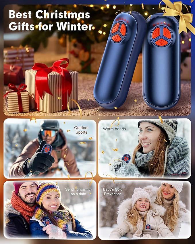 Upgraded Hand Warmers Rechargeable 2 Pack, AI Electric Hand Warmers, Portable Heater, 1s Safe Rapid Heat, 5 Gears Temperature Control, for Hunting, Camping, Hiking, Outdoor
