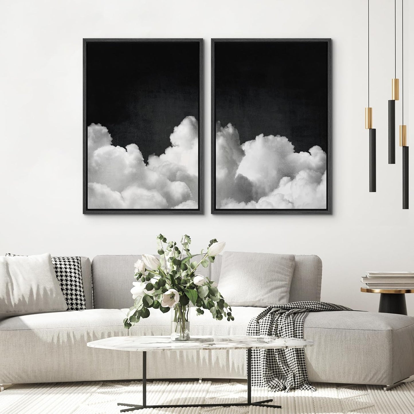 SIGNWIN Framed Canvas Print Wall Art Moody Black and White Cloud Illustrations Modern Art Decorative Contemporary for Living Room, Bedroom, Office - 16"x24"x2 Black