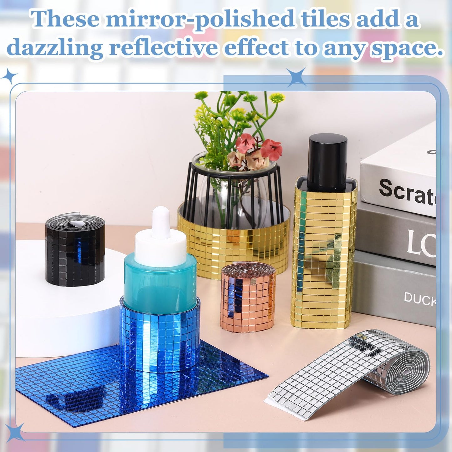 HARFINGTON 8000 Pcs Mirror Mosaic Tiles 5 x 5 mm Square Glass Self-Adhesive Disco Ball Mirror Tiles Sticker for DIY Craft Decoration Art Collage Card Making, Silver