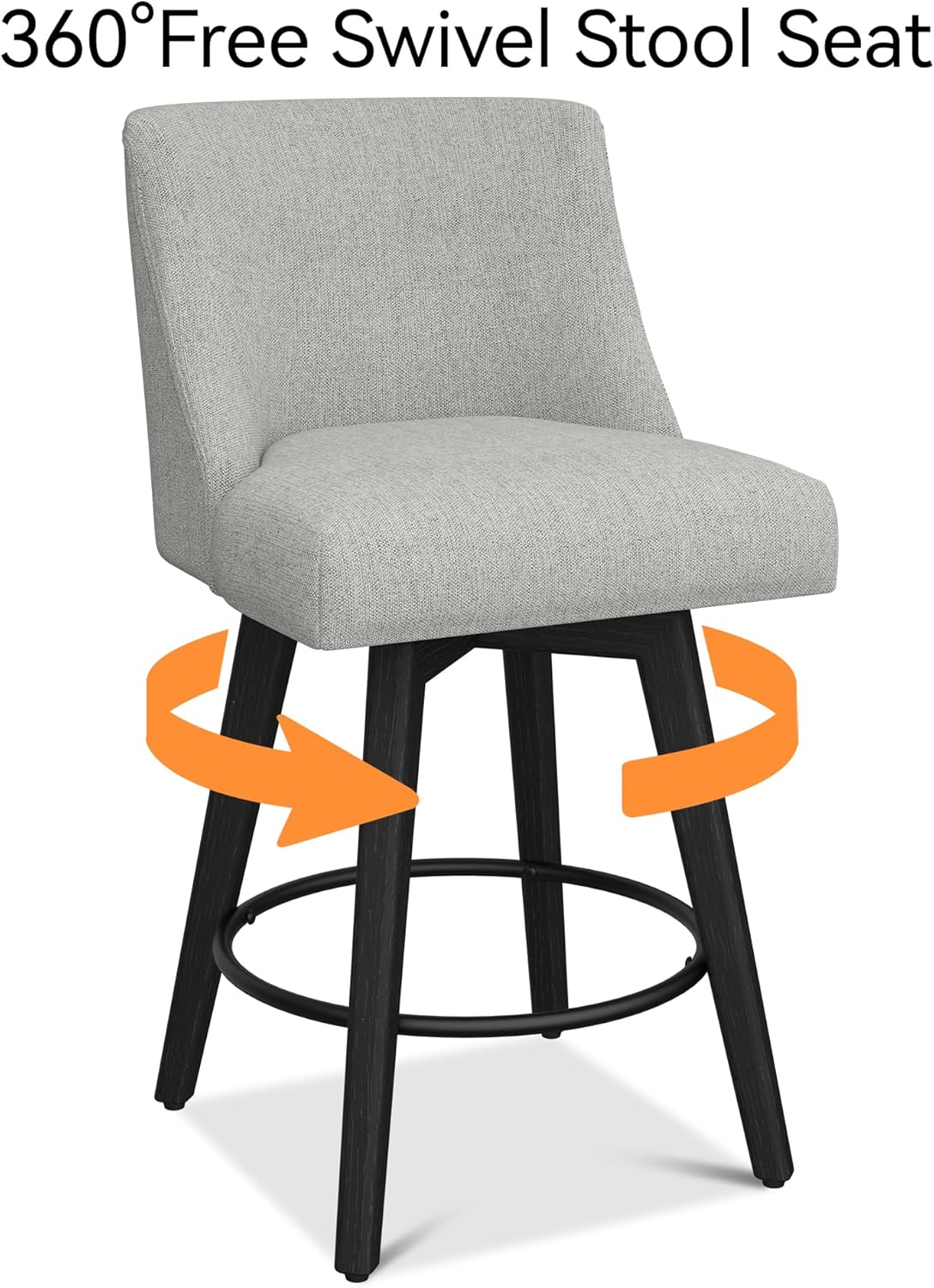 Counter Height Bar Stools Set of 4, Modern Swivel Barstools with Back and Wood Legs, Linen Fabric Upholstered Bar Chairs, 26" H Kitchen Counter Stools, Kitchen Island Home Bar, Light Grey