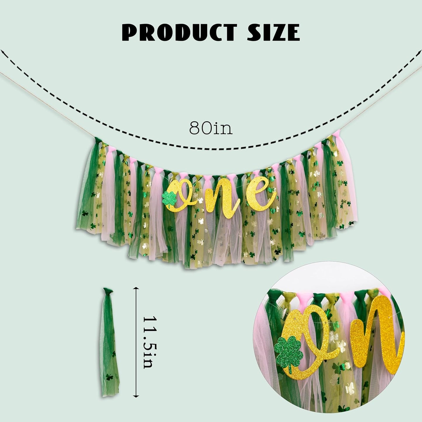 Lucky One 1st Birthday High chair Banner - St Patrick's Day Highchair Decoration, Shamrock First Birthday Party Deco, Clover Irish Highchair Tutu