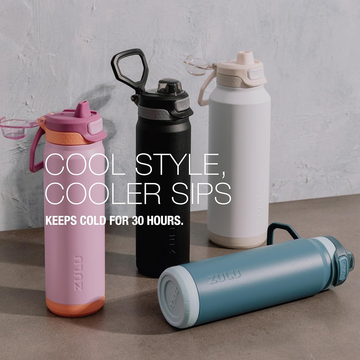 ZULU Powerfill Pro 40oz Stainless Steel Water Bottle with Quick Fill Lid, Triple Walled Vacuum Insulated Metal, Leak Proof Locking Lid, Sip and Chug, Reusable BPA Free, Ash