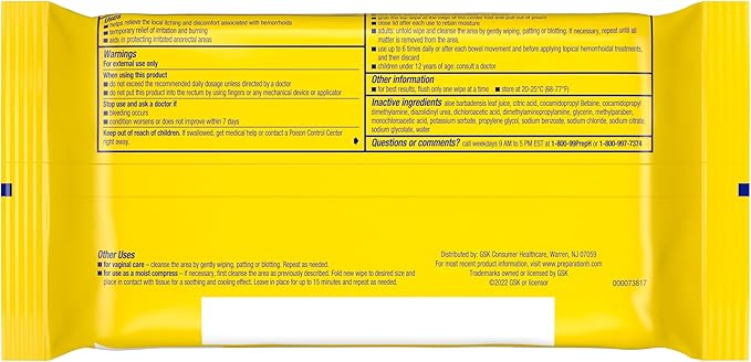 Preparation H Hemorrhoid Flushable Wipes with Witch Hazel for Skin Irritation Relief - 48 Count (Pack of 4)