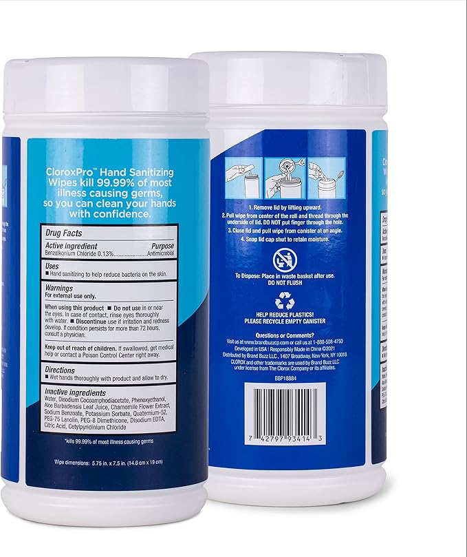 CLOROX Pro Hand Wipes in Resealable Canister - Alcohol Free Travel Wipes for Hands with BZK, 100 Count