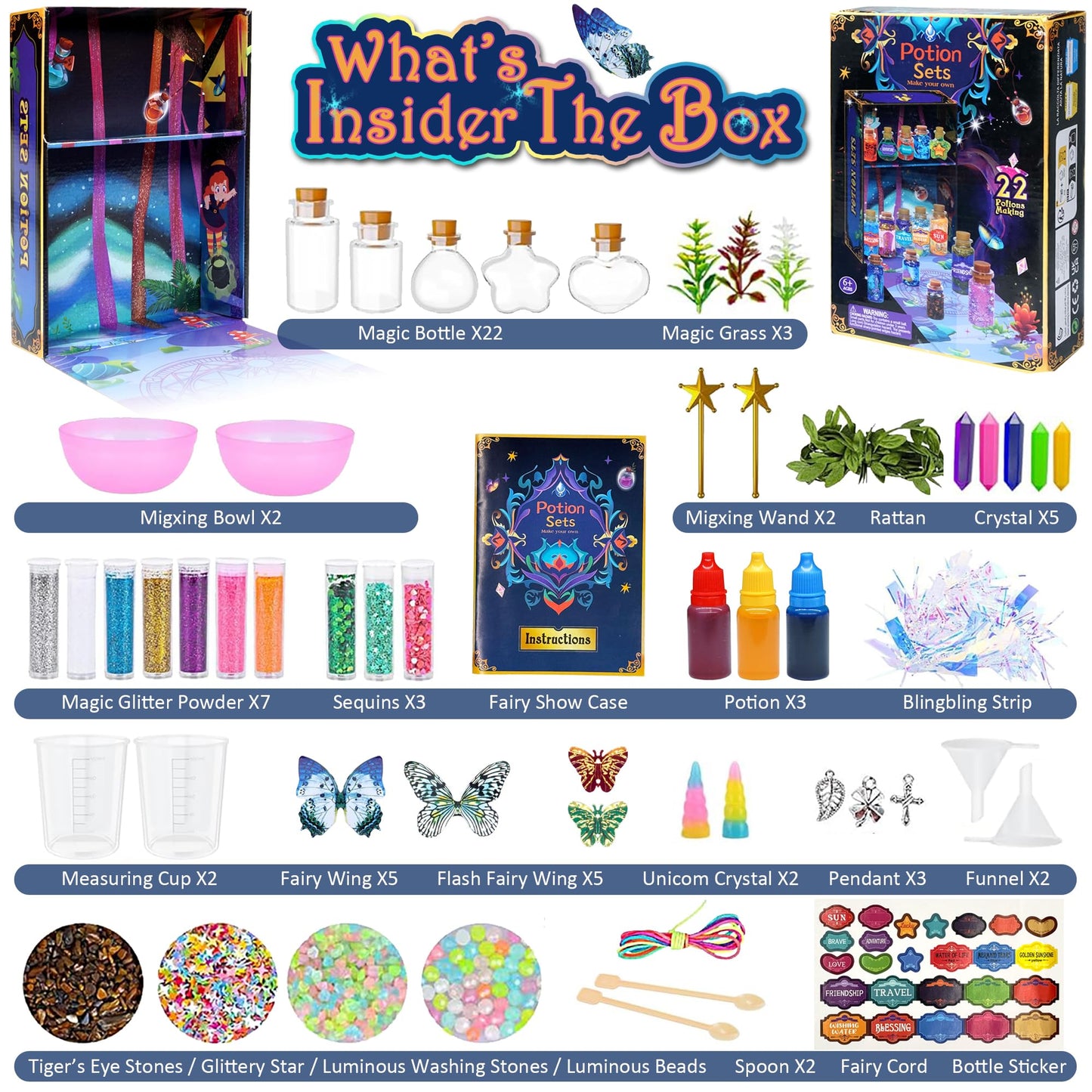 Aimiffy Kids Potions Making Kit Girl - 22Pcs Fairy Magic Craft Kit Magic for Girls, Mystery Potions Craft Kit, Christmas Decorations Birthday Gifts for Age 6 7 8 9 10+ Year Old Girls