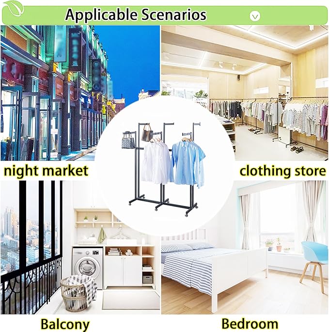 Floor Standing Metal Garment Rack - Heavy Retail Display Racks With Wheels, 6 Arms Clothing Rack, Square Tubing Portable Shirt Racks, Merchandise Display For Hanging Clothes (Silver)