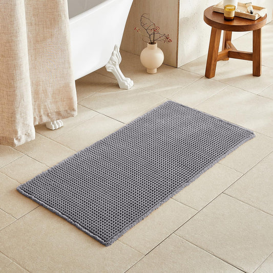 Waffle Bath Mat, Boho Bathroom Rugs Non Slip Washable Super Absorbent Quick Dry Bath Mat Farmhouse Bathroom Decor, 48"x24" Grey