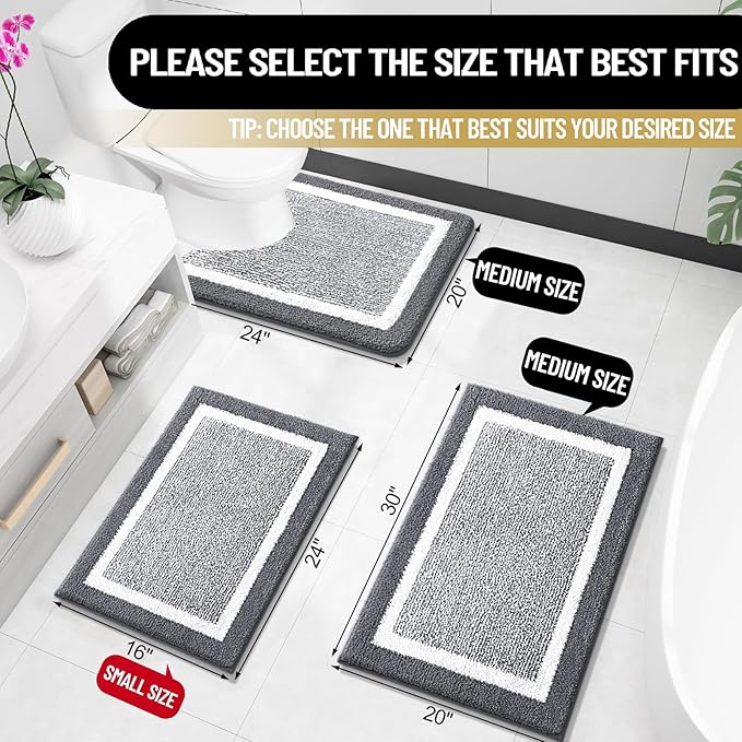 OLANLY Bathroom Rugs 36x24, Extra Soft and Absorbent Microfiber Bath Mat, Non-Slip, Machine Washable, Quick Dry Shaggy Bath Carpet, Suitable for Bathroom Floor, Tub, Shower (Large, Dark Grey)