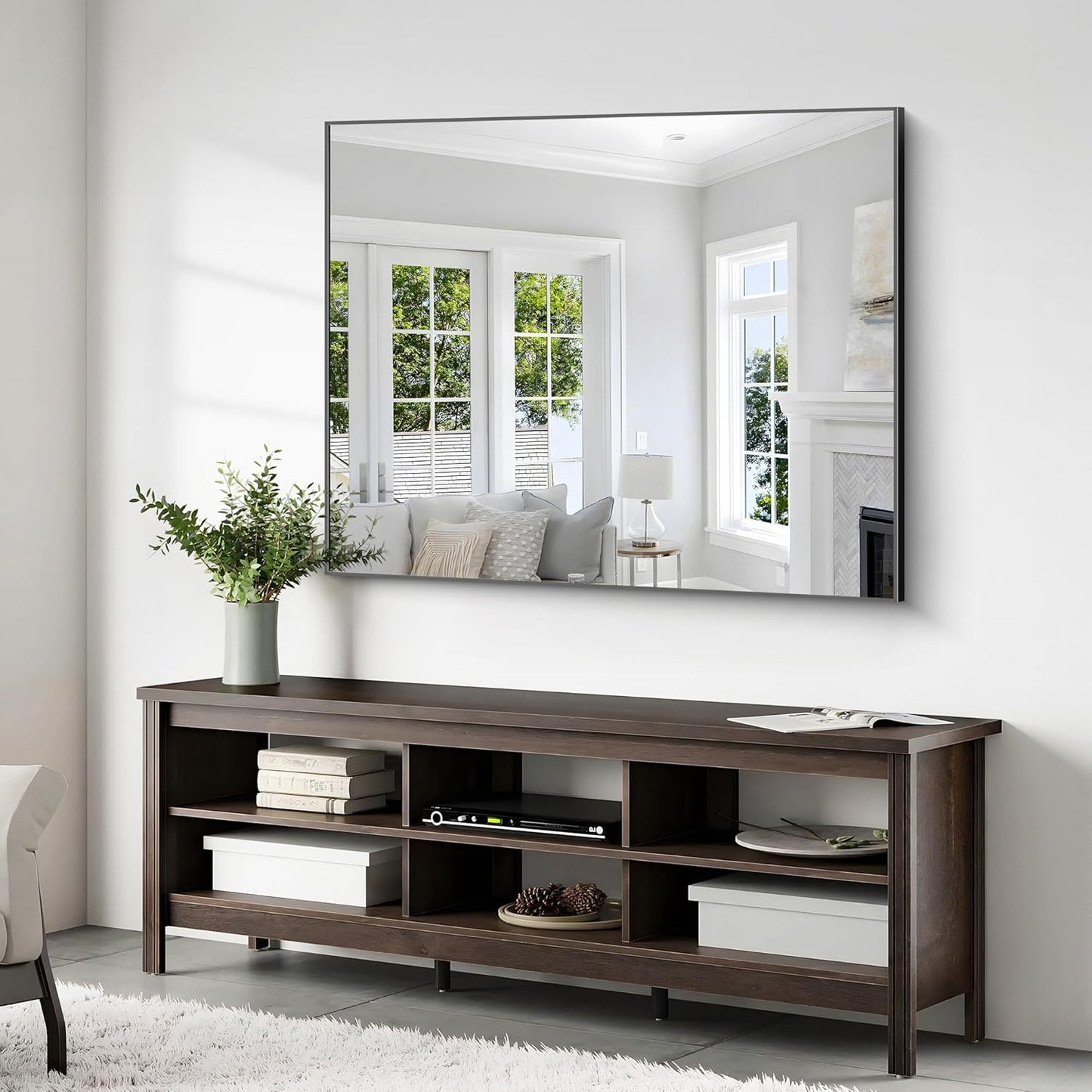 40x48 inch Large Black Bathroom Mirror, Black Rectangle Wall Mirror, Rectangle Mirror for Bathroom Over Sink, Frame Vanity Mirror for Entryway, Living Room, Bedroom, Hangs Horizontally or Vertically