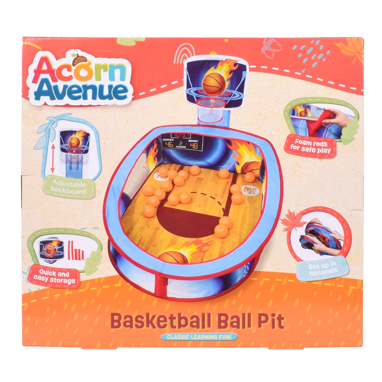 Large Basketball Sport Pop Up Ball Tent with Basketball Hoop and 20 Soft Balls for Toddler Kids, Folds for Easy Storage