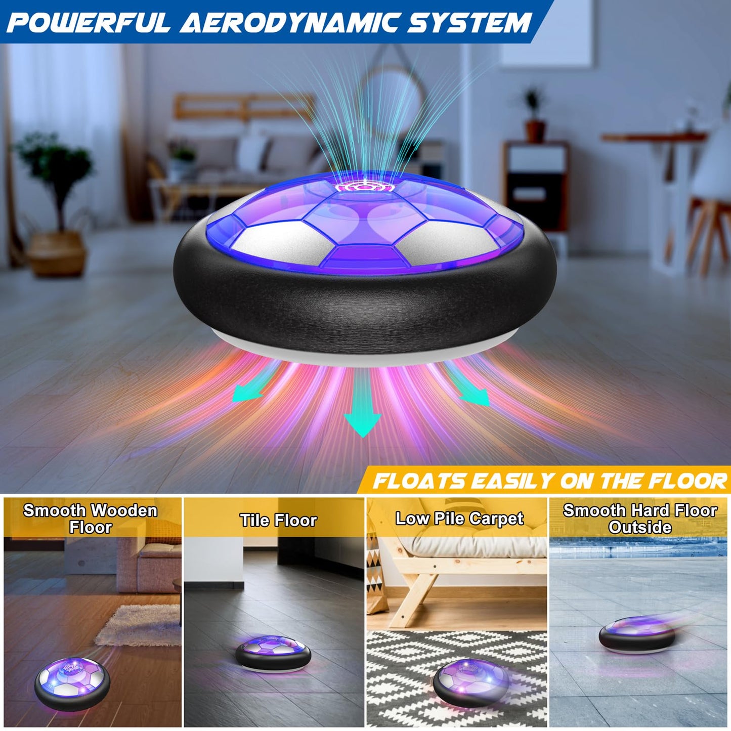 Ancesfun 2 in 1 Hover Soccer Ball Set, USB Rechargeable Air Power Soccer Kids Toys with LED Lights and Foam Bumper Protection, 2 Goals for Boys and Girls Ages 3 4 5 6 7 8-12 Indoor/Outdoor Games
