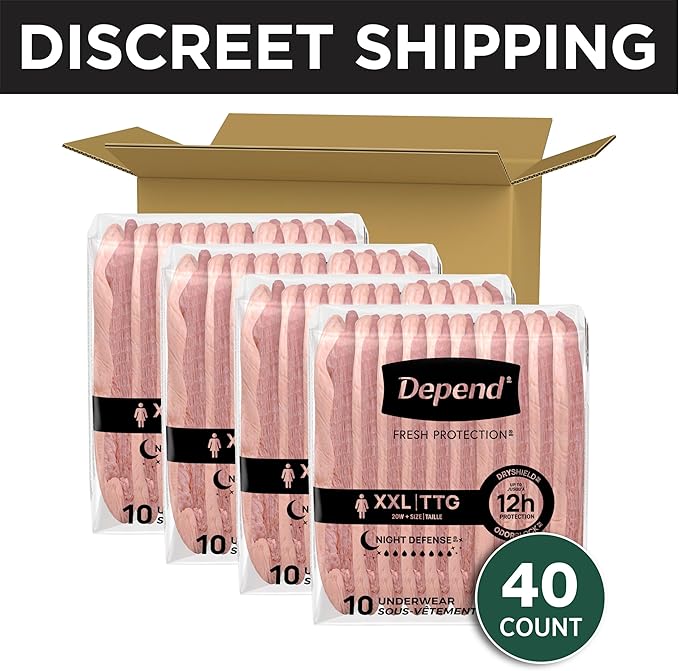 Depend Night Defense Adult Diapers, Incontinence & Postpartum Bladder Leak Underwear for Women, Disposable, Overnight, Extra-Extra-Large, Blush, 40 Count (4 Packs of 10), Packaging May Vary