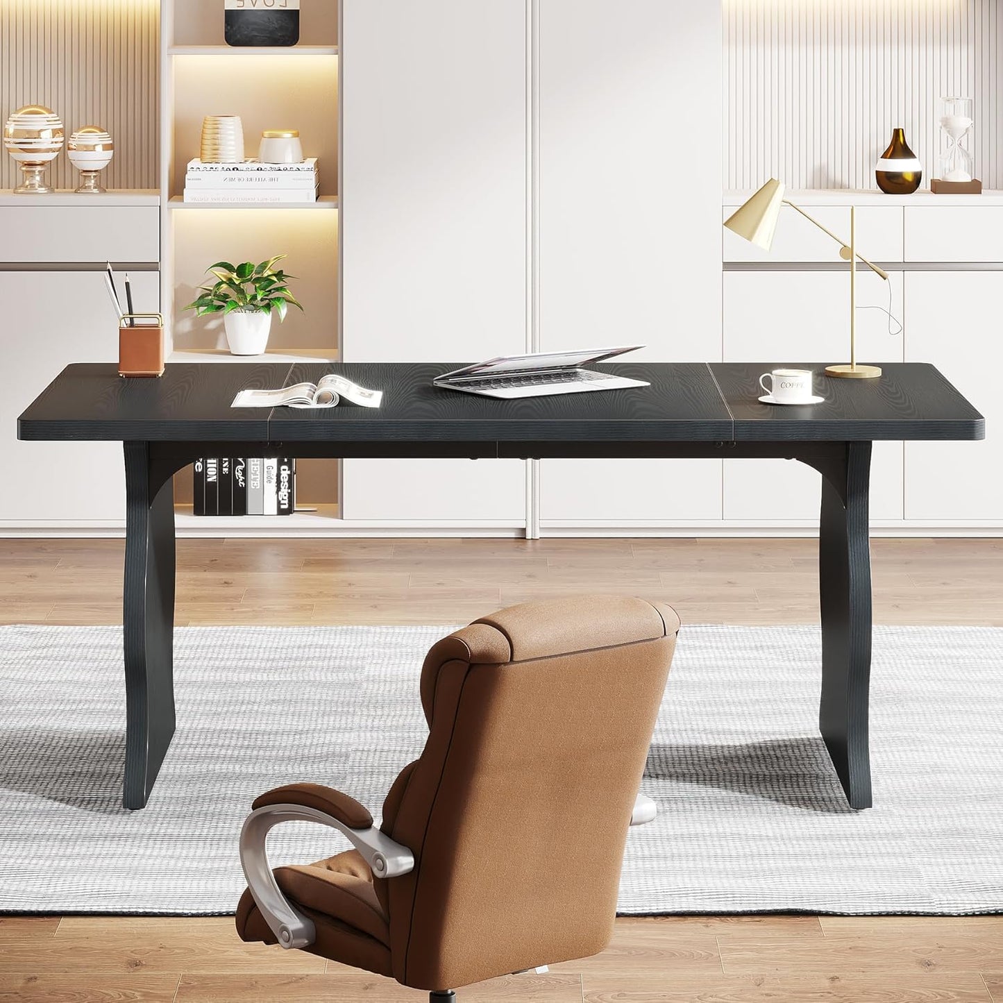 Tribesigns 63" Large Executive Desk for Home Office, Spacious Computer Desk with Ample Leg Room, Double PC Gaming Writing Table Study Desk with Sturdy Legs, Black