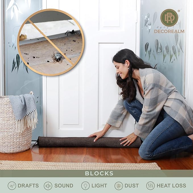 Heavy Duty Under Door Draft Stopper and Noise Blocker, Sound Proof Under Door Draft Guard for Doors and Windows, Provides Air Insulation and Weather Stripping for Doors (Brown, 32 Inches)