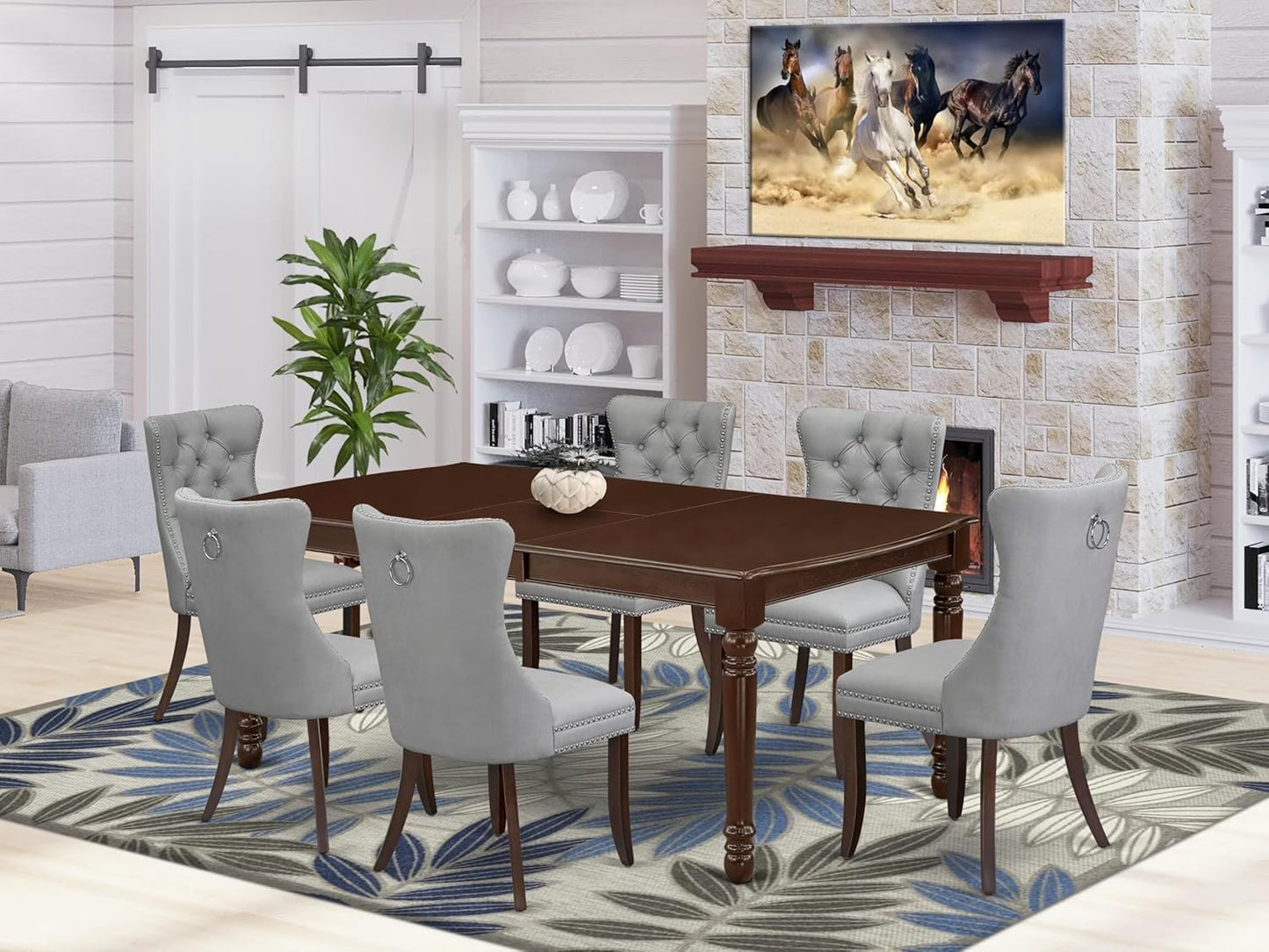 East West Furniture DODA7-MAH-27 7 Piece Dining Set Consists of a Rectangle Kitchen Table with Butterfly Leaf and 6 Polyester Fabric Upholstered Chairs, 42x78 Inch, Mahogany