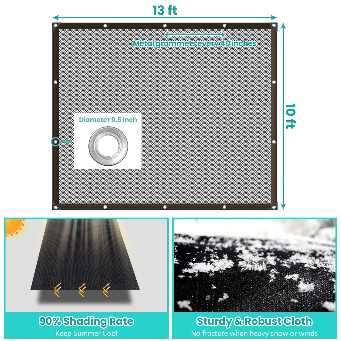 Riare 90% Black Shade Cloth- 10 x 13 FT Sunblock Garden Shade Cloth, Sun Shade Mesh Tarp with Reinforced Grommets for Greenhouse, Garden, Patio, Backyard, Plants, Pergola, Chicken Coop