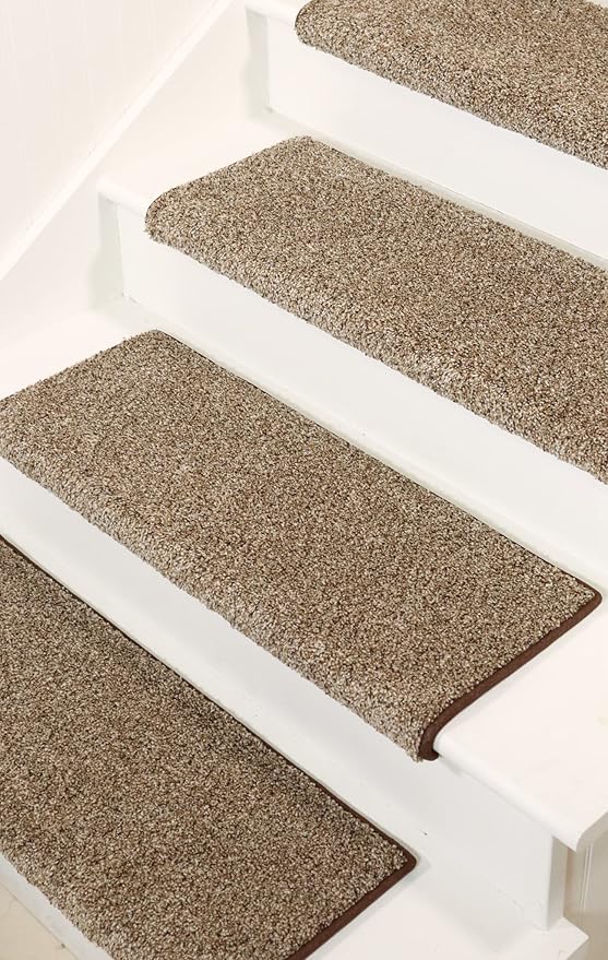 Oak Valley Designs™ Rounded Bullnose Carpet Stair Treads - Anti Slip Indoor Stair Mats for Wooden Stairs, Style: Stoney Brook, Milk & Cookies 27 ' W X 9.75" D (Set of 14)