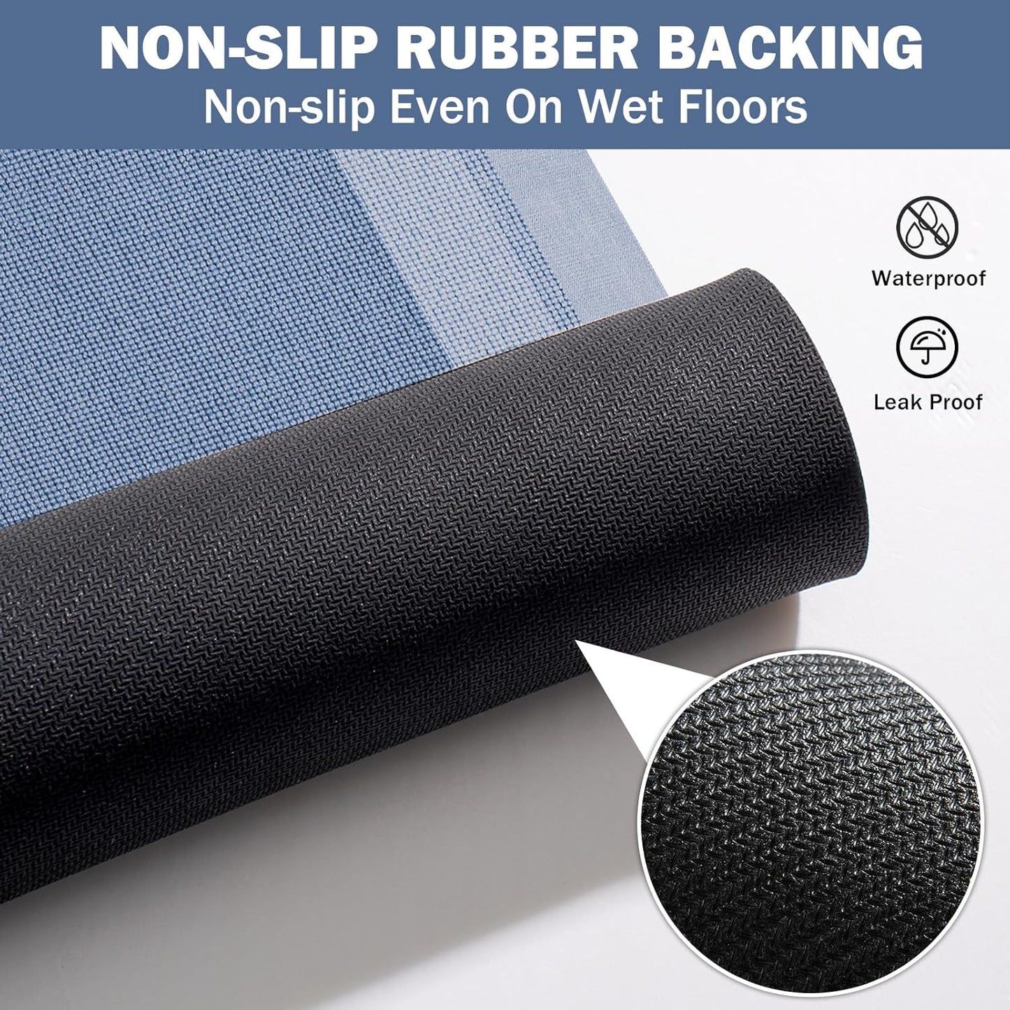 Non Slip Long Bath Mat Bathroom Runner, Rubber Backing Ultra Thin Bathroom Rugs Fit Under Door Quick Dry Super Absorbent Washable Bath Rug Shower Mat for Bathtub Sink Floor, Blue 17"x47"