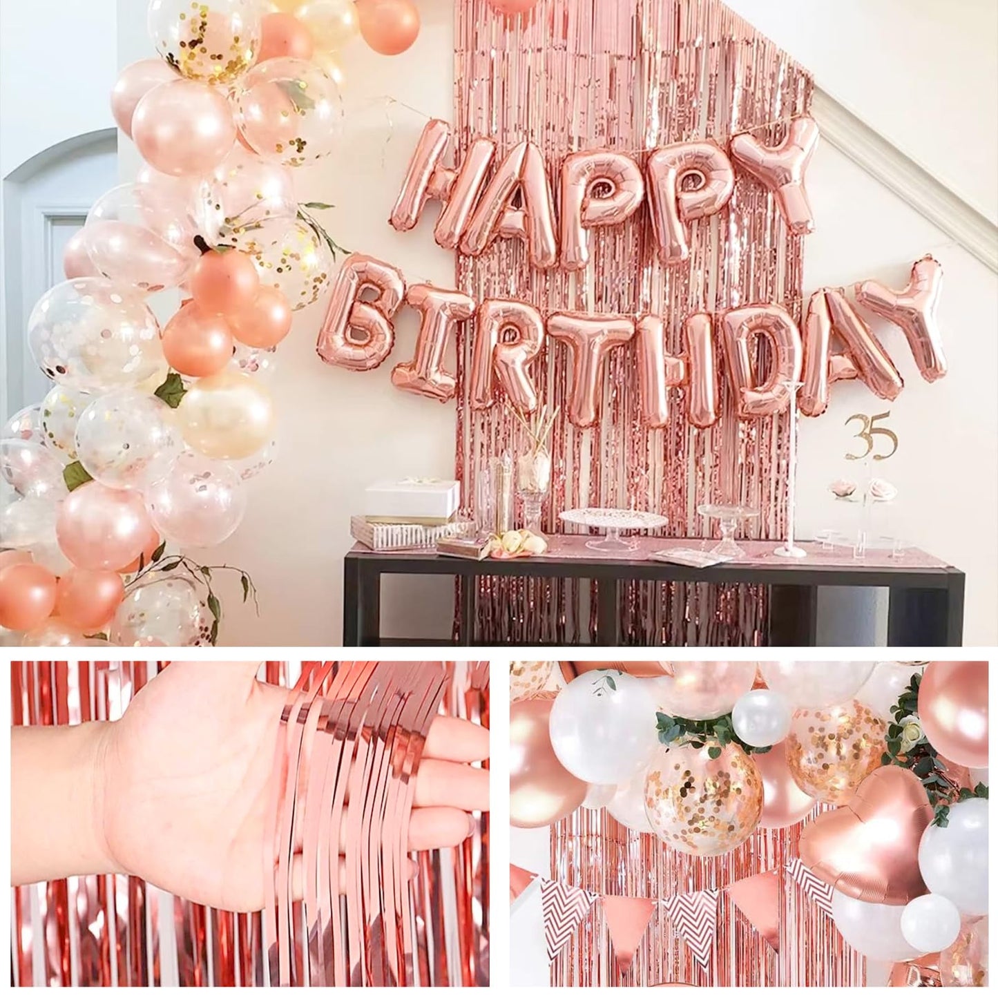 Pink Happy Birthday Decoration Kit: 96pcs Reusable Happy Birthday Banner & Balloon Garland Set, Pink Gold Party Supplies for Women Men Adults Kids, Backdrop Decor