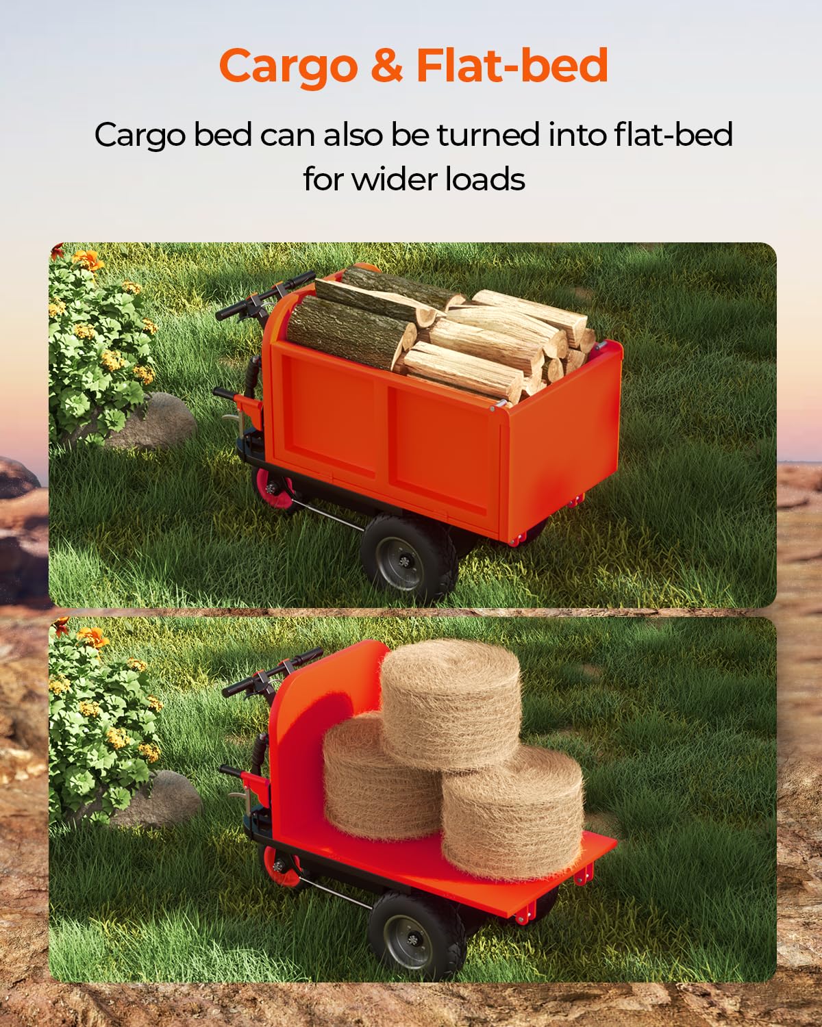 Arczorix Suqare Electric Wagon Wheelbarrow Utility Cart, Powered Deer Cart 48V 20Ah 1000W Capacity 2205Lbs, Material Hauler for Farm and Garden