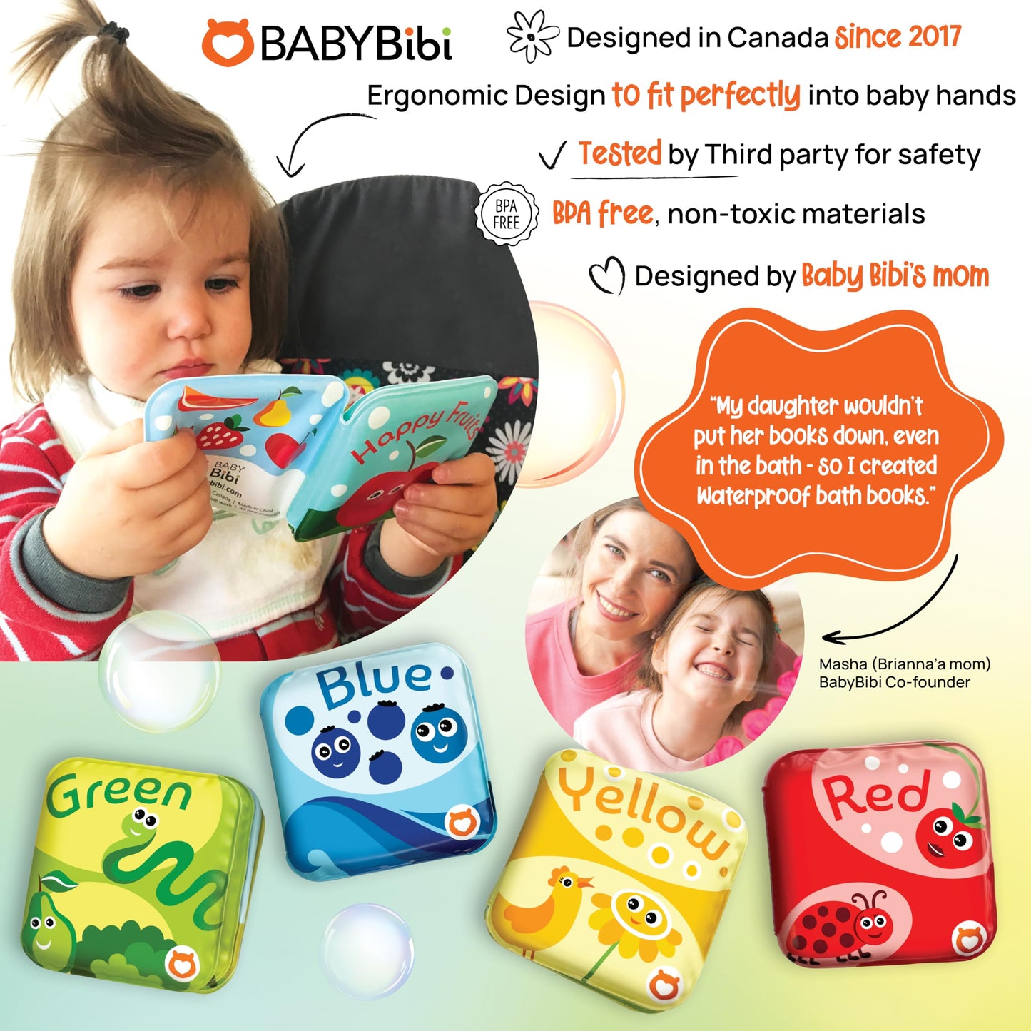 BabyBibi Floating Baby Bath Books for Baby. Kids Learning Bath Toys. Waterproof Bathtime Toys for Toddlers. Kids Educational Infant Bath Toys. (Set of 4: Color Recognition Bath Books)