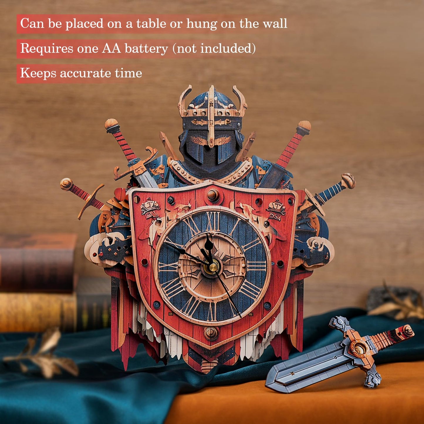 3D Wooden Puzzles for Adults – Knight Clock 3D Puzzles Art and Craft Kits, Unique Shape Wood Clock for Adults, Handmade Model Building Kit DIY Hobbies, Gifts for Family, Wall Art Home Decor