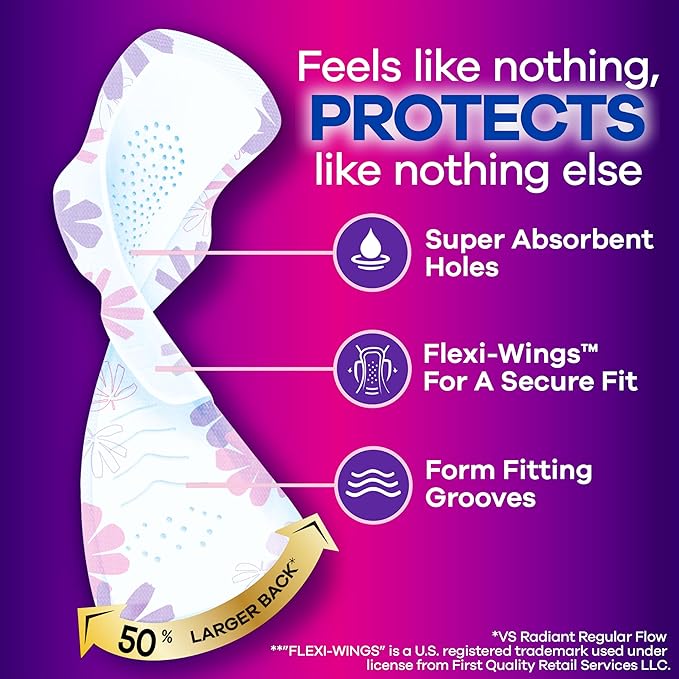 Always Radiant Feminine Pads for Women, Flexfoam Pads with Wings, Size 5, Extra Heavy Overnight Absorbency, Lightly Scented, 54 Count (3 Packs of 18)
