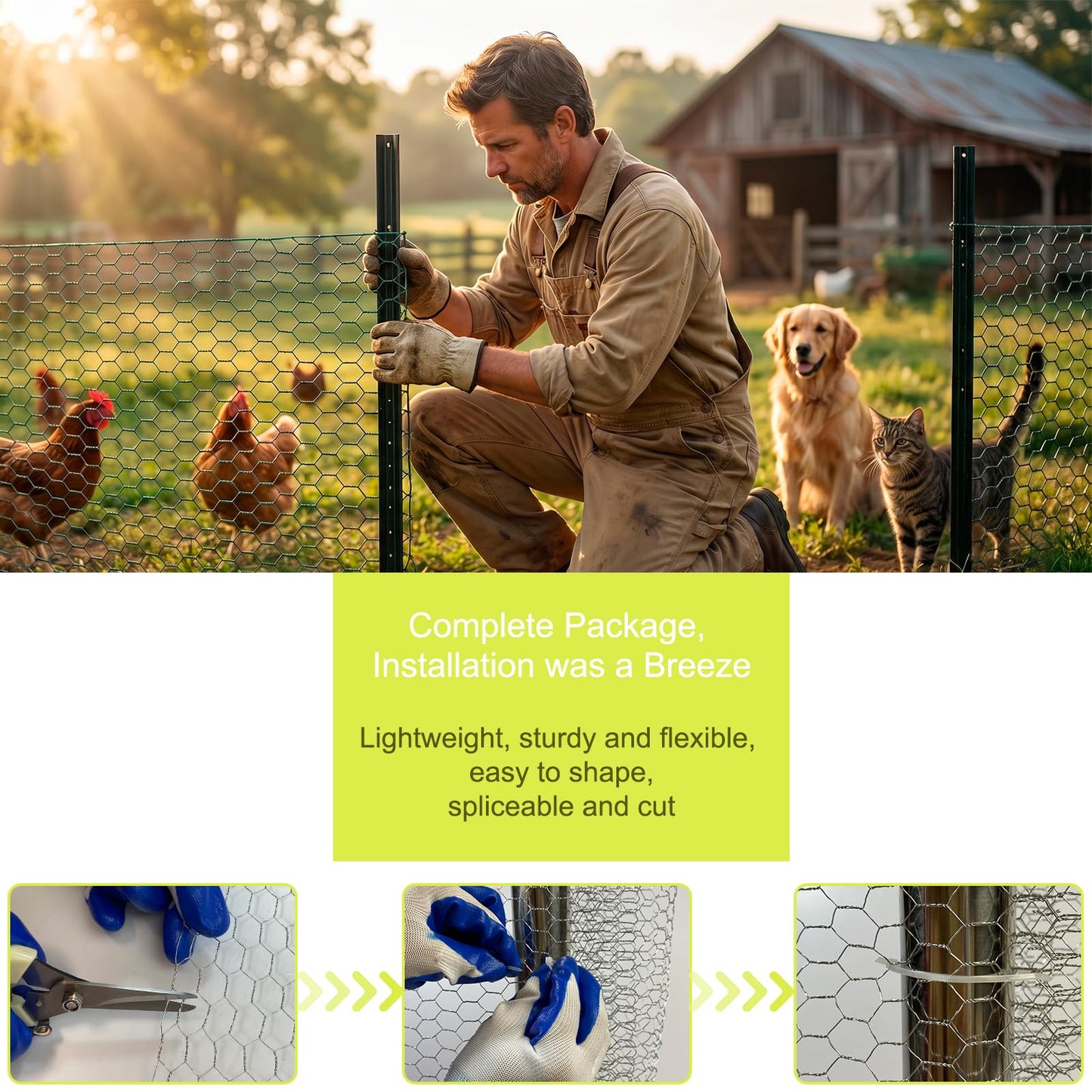 15.7 x 138 Inch Chicken Wire for Floral Arrangements, 24 Rifny Chicken Wire Fencing Roll, 0.6 Inch Mesh Hexagonal PVC Coated Metal Poultry Wire Netting for Craft Garden Plants Chicken Rabbit Barrier