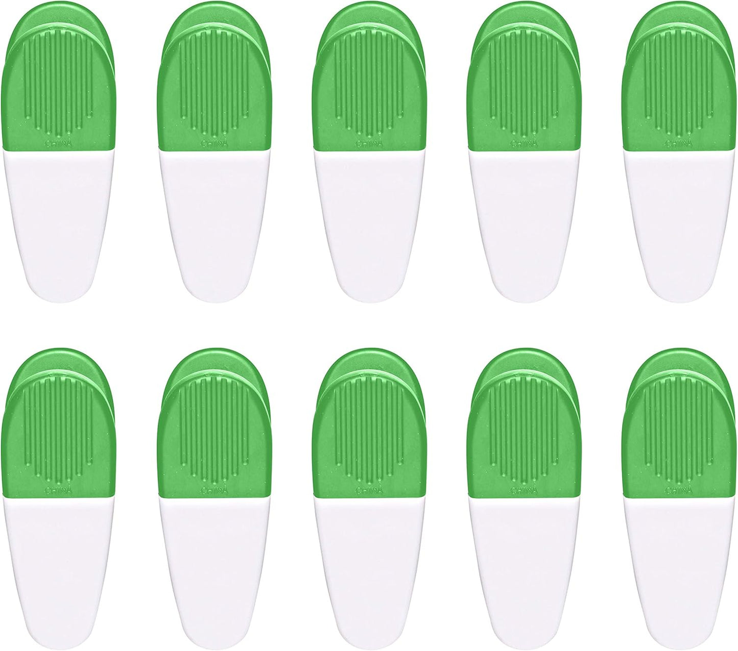 10 Magnetic Memo Holders Set - Large Clip, Plastic - White Green