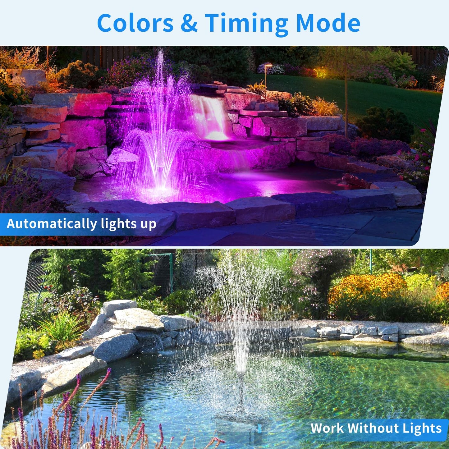 Antfraer Pond Filter with LED Lights, RGB Pond Filter with 660GPH Pump Fountain Kit, Filter Box with RGB Auto-Cycle LED Lights & 3 Spray Modes for Outdoor Ponds Clean Clear and Build Water Features