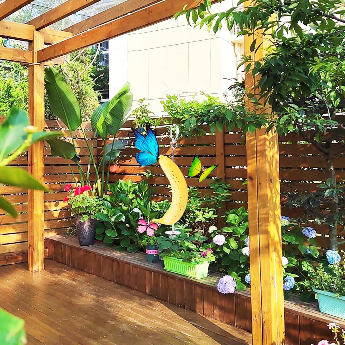 3 Pack Butterfly Banana Feeder, Stainless Steel Outdoor Banana Holder Hanging Butterfly Feeder for Garden Backyard Tree Banana Hammock Attracts Butterflies Bees Birds