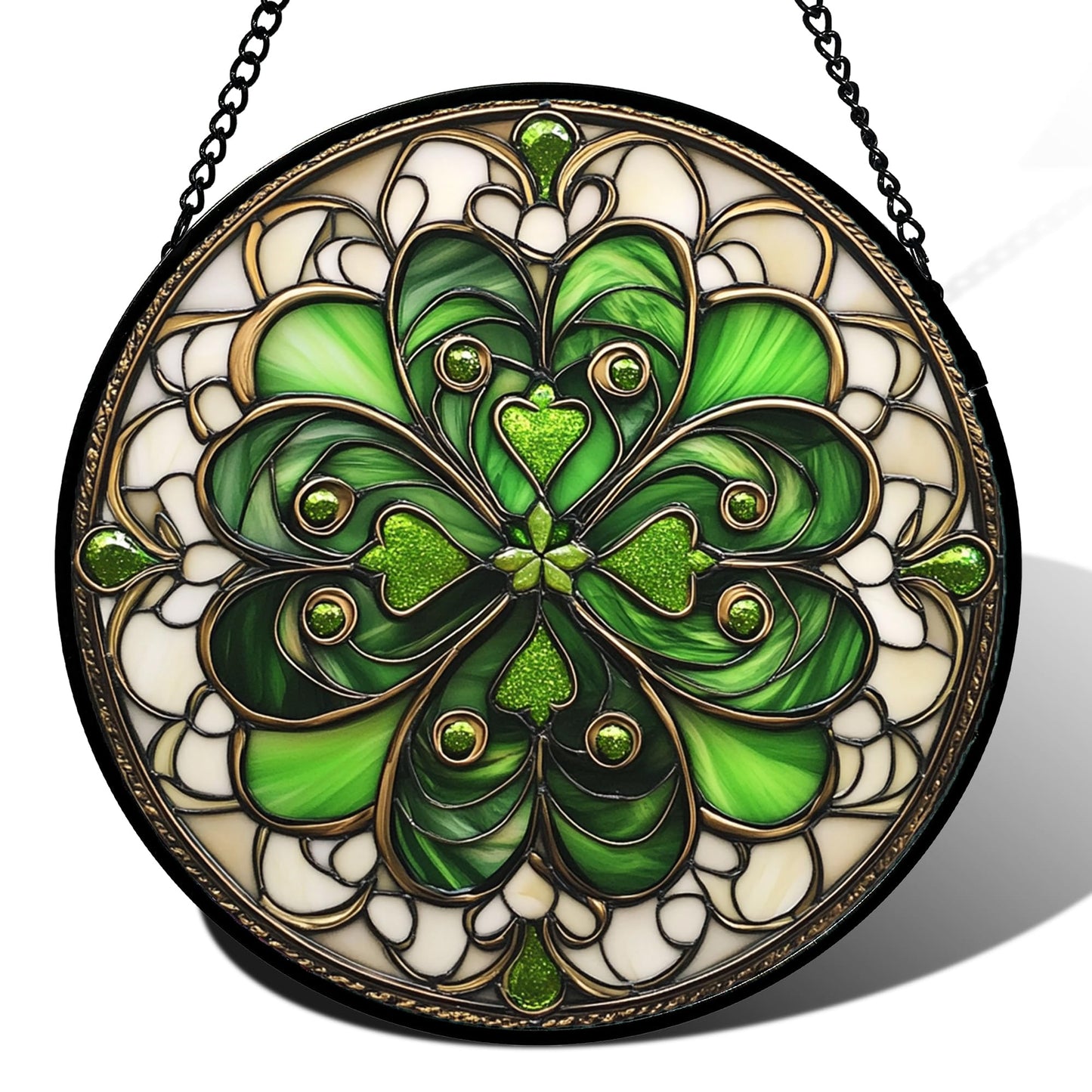 DASTOLL Stained Glass Window Hanging St. Ripak Festival Green Lucky Clover 6.3" - Suncatcher Door Garden Sun Catcher Ireland Decor Mother's Day for Mom Woman Her Men Sisters