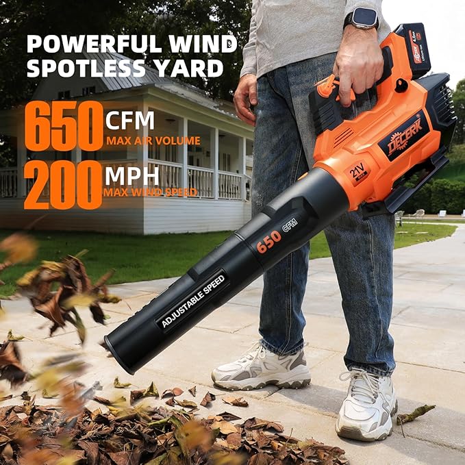 Decerk 21V Leaf Blower Cordless, Electric Snow Blowers with 2X 4.0Ah Battery, Lightweight Blower with Turbo Button, Variable Speed Dial, and Cruise Control for Sidewalks, Garages, Yards & Patios