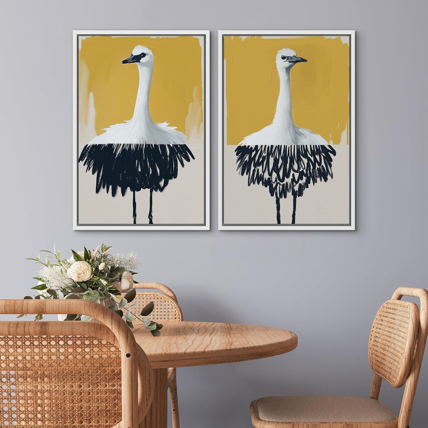 SIGNWIN Framed Canvas Print Wall Art Set Minimalist Crane Portrait Modern Bird Illustrations Modern Art Rustic Minimal for Living Room, Bedroom, Office - 16"x24"x2 White