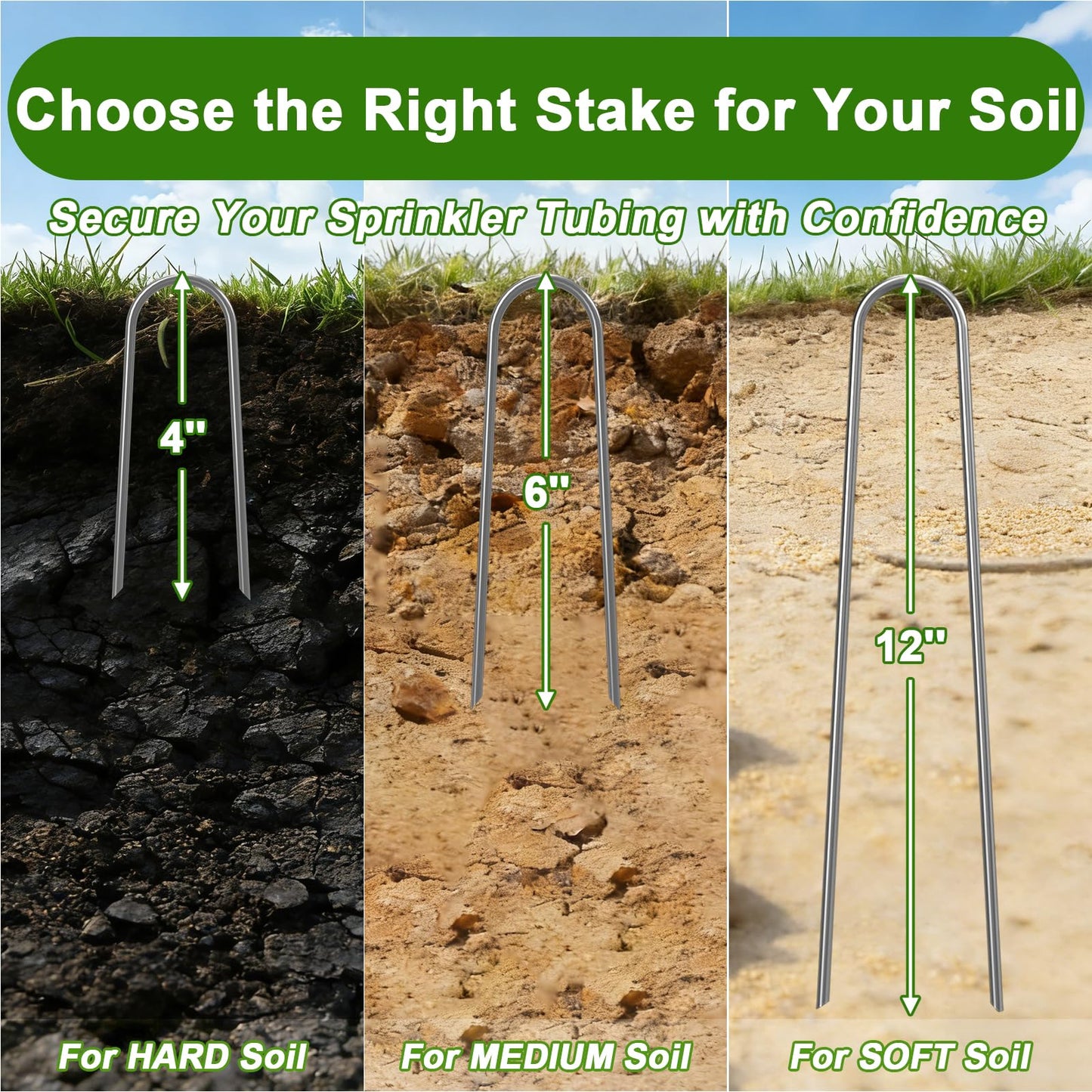 AAGUT 4 Inch Landscape Stakes 200 Pack Garden Drip Irrigation Tubing Stakes Heavy Duty 14 Gauge Galvanized Ground Staples Lawn U Hooks for Soaker Hose, Chicken Wire, Chain Link Fence, Dog Fence